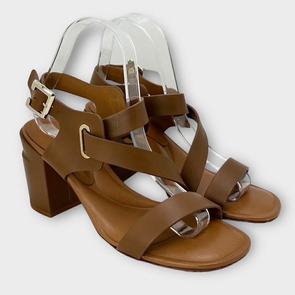 Robert Clergerie Alba Chunky Heel Leather Sandals Papaya